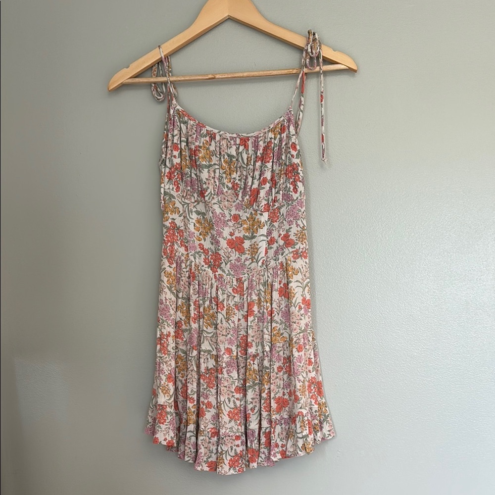 Floral Tie-Strap Mini Dress in Pink & Cream
